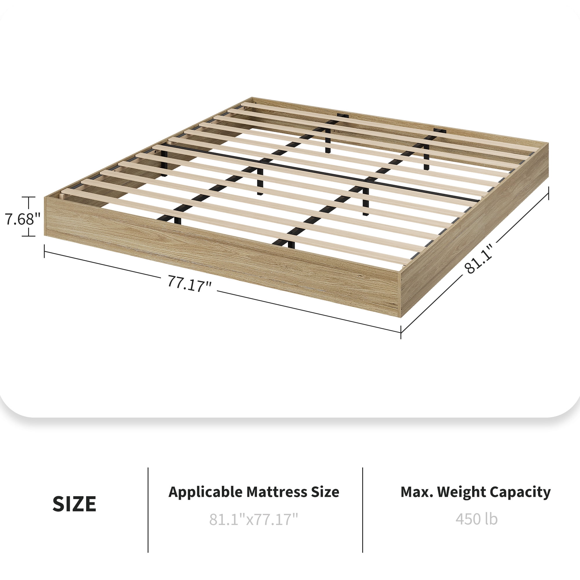 CazToi King Size Wood Platform Bed Frame No Headboard Design with Wood Slat Support No Box Spring Needed