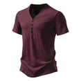 thumbnail image 2 of PMVFHDE Mens T Shirts Fashion Basic V Neck 4 Button Placket Slub Cotton Short Sleeve Casual Blouse Comfortable Summer Top, 2 of 9