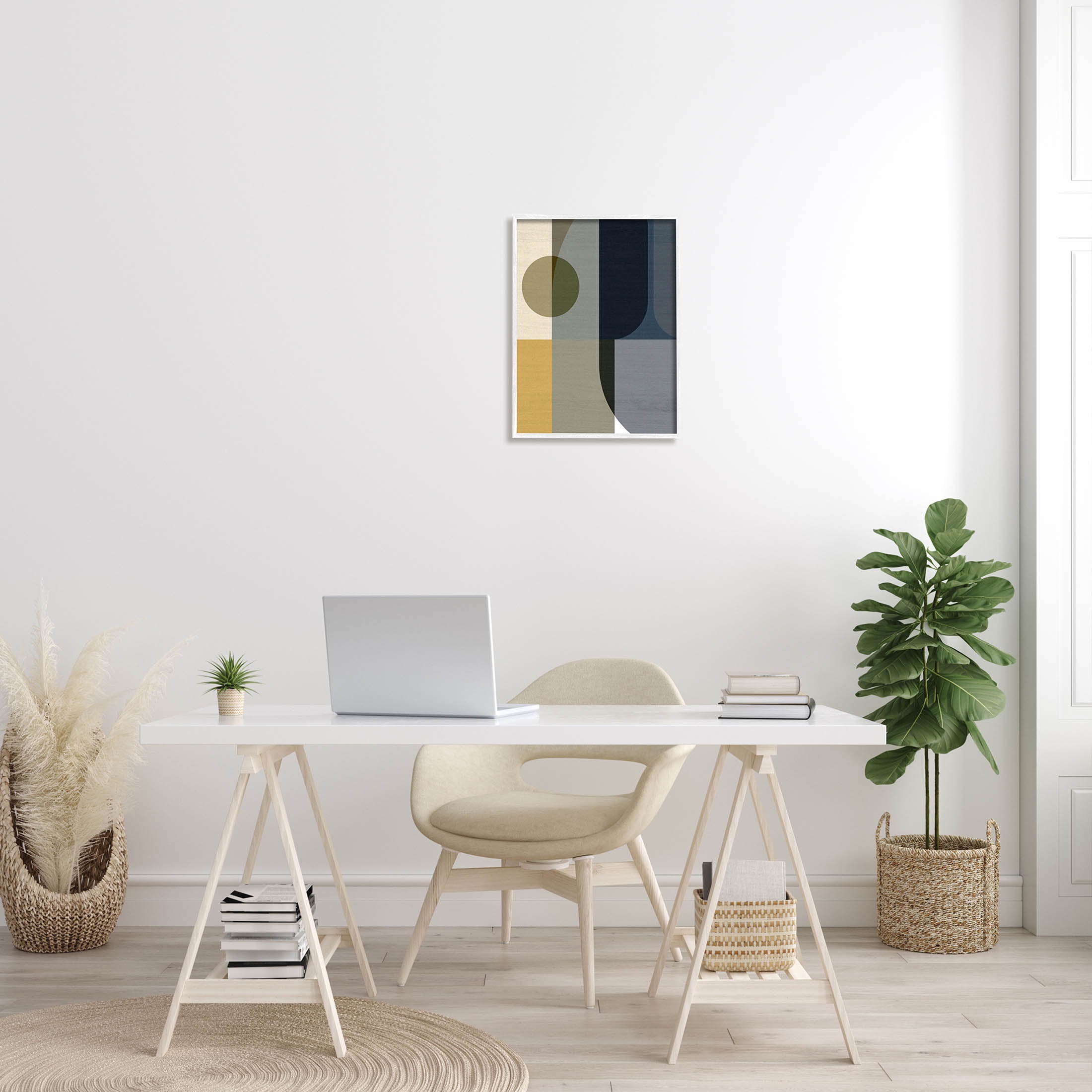 Distinct Geometric Layered Shapes Abstract Graphic Art White Framed Art Print Wall Art