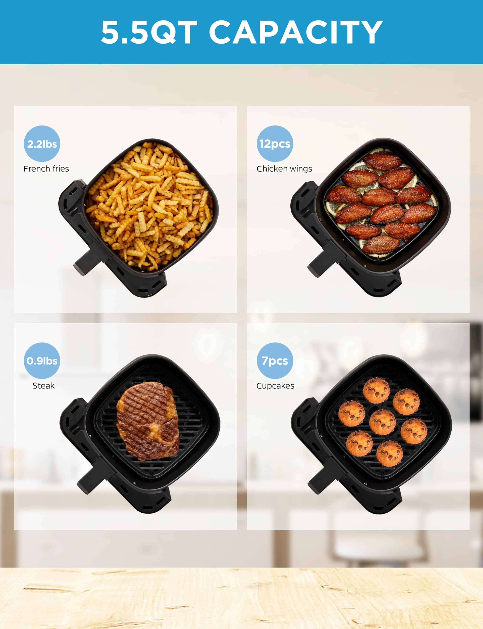 Midea 5.5 Quart Air Fryer, Black - See-Thru Window, Rapid Air Technology