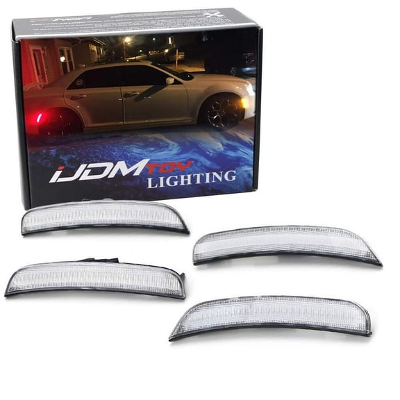 Clear Lens Amber/Red Full LED Side Marker Light Kit For 2015-up Chrysler 300, Powered by Total 180-SMD LED, Replace OEM Sidemarker Lamps