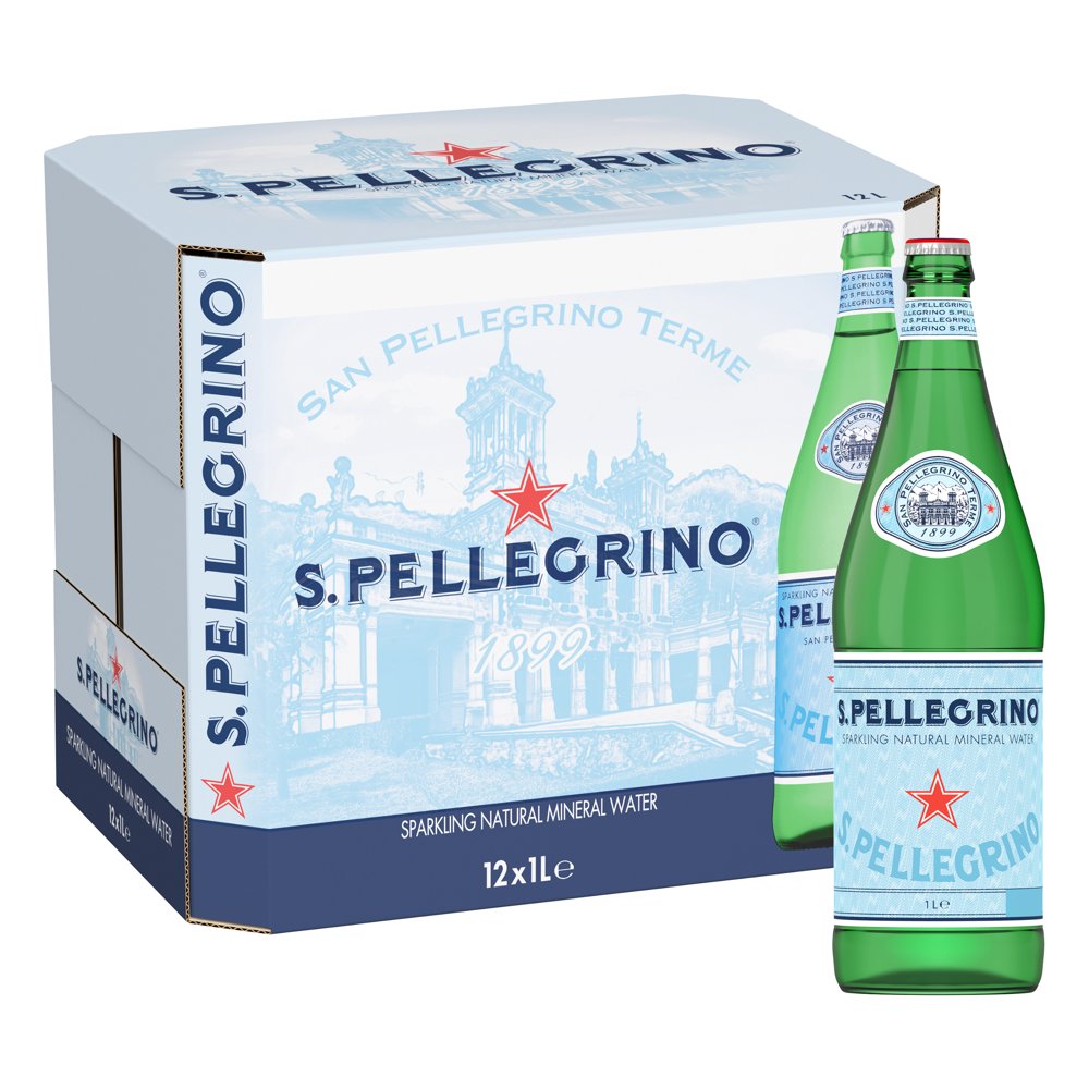 S.Pellegrino Sparkling Natural Mineral Water, 33.8 fl oz. Glass Bottle (12 Pack)