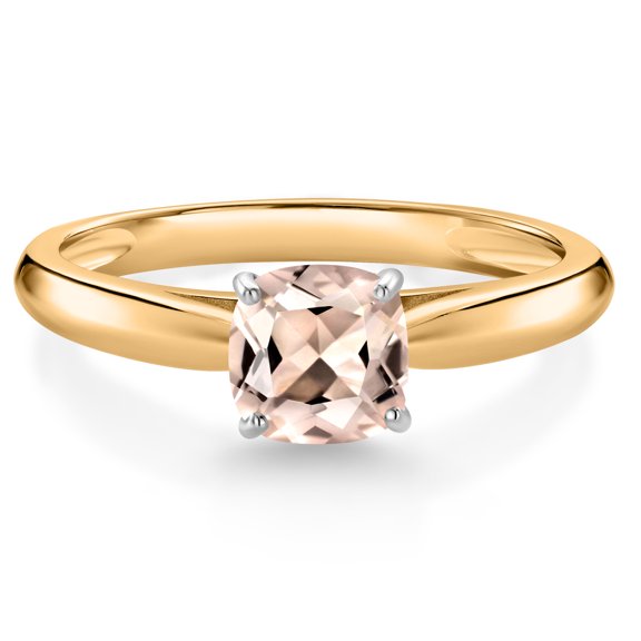 Gem Stone King 0.52 Ct Cushion Peach Morganite 10K Yellow and White Gold Engagement Ring (Size 9)