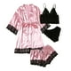 thumbnail image 1 of Gibobby Conjunto de pijama Conjunto de pijama largo para mujer, lencería de noche de seda con tapeta, camisetas y pantalones cortos para mujer, ropa de dormir informal(Rosa,XL), 1 of 4