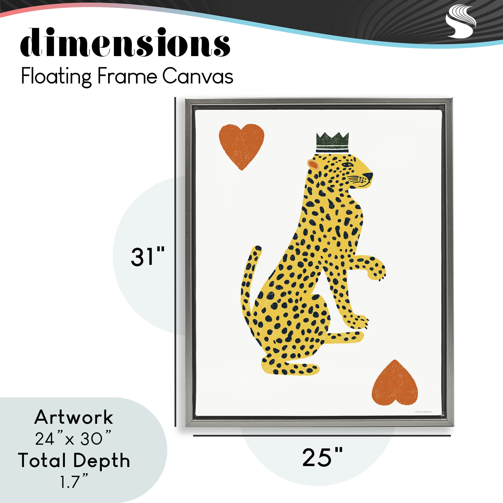 Leopard & Hearts Card Gray Framed Floater Canvas Wall Art, design by Svetlana Aleynikova