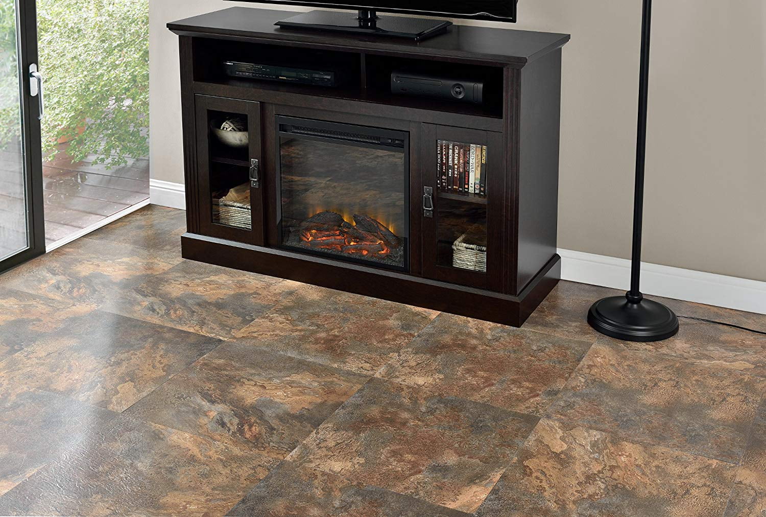 PowerSellerUSA Majestic 2mm 18"x18" Vinyl Tile, Rustic Copper Slate 1-Pack (10 Tiles) Self-Adhesive Peel & Stick Flooring, Waterproof Stone-Look for Kitchen Bathroom Basement