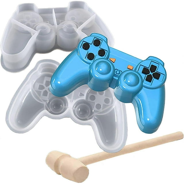3D Game Controller Chocolate Silicone Molds, Non-Stick Large Breakable Chocolate Molds with 1 Pcs Wooden Mallet for DIY Party Decoration Smash Game Co