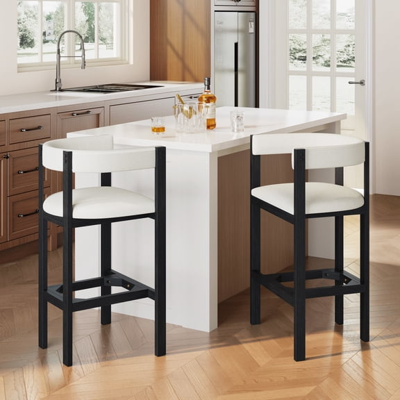 Christopher Knight Home 39.75" Modern Bar Stools with Curved Back Set of 2, Rubberwood Frame, Black