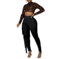 thumbnail image 2 of XFLWAM Women's High Waist Fringe Pants Bodycon Sweatpants Bodycon Casual Side Tassel Long Pencil Bottoms Solid Color Knitted Tassel Pants Black M, 2 of 9