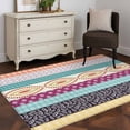 thumbnail image 3 of 4'x6' Area Rugs, Bohemia Ethnic Indoor Outdoor Area Rug for Living Room Bedroom, Boho Tribal Teal Orange Purple Stripes Leaves Washable Bathroom Rugs Kitchen Floor Carpet Mats Home Decor Aesthetic, 3 of 8