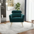 thumbnail image 2 of Chenille Fabric Accent Living Room Chair with 1 Lumbar Pillow and Removable Seat Cushion, Modern Upholstered Single Sofa Armchair with High Back and Golden Steel Legs, Peacock Blue, 2 of 7