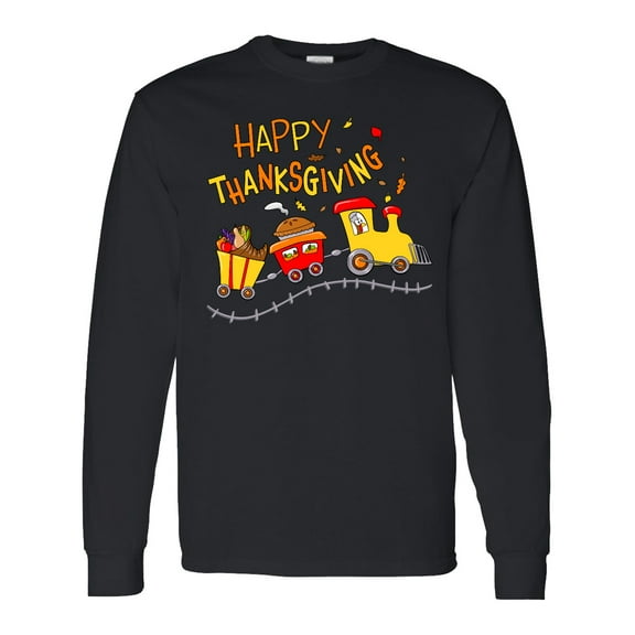 Inktastic Happy Thanksgiving Turkey Train with Food Long Sleeve T-Shirt