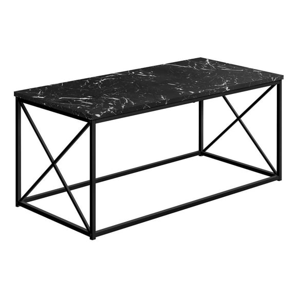 Monarch Specialties Coffee Table, Accent, Cocktail, Rectangular, Living Room, 40"l, Metal, Laminate, Black Marble Look, Contemporary, Modern