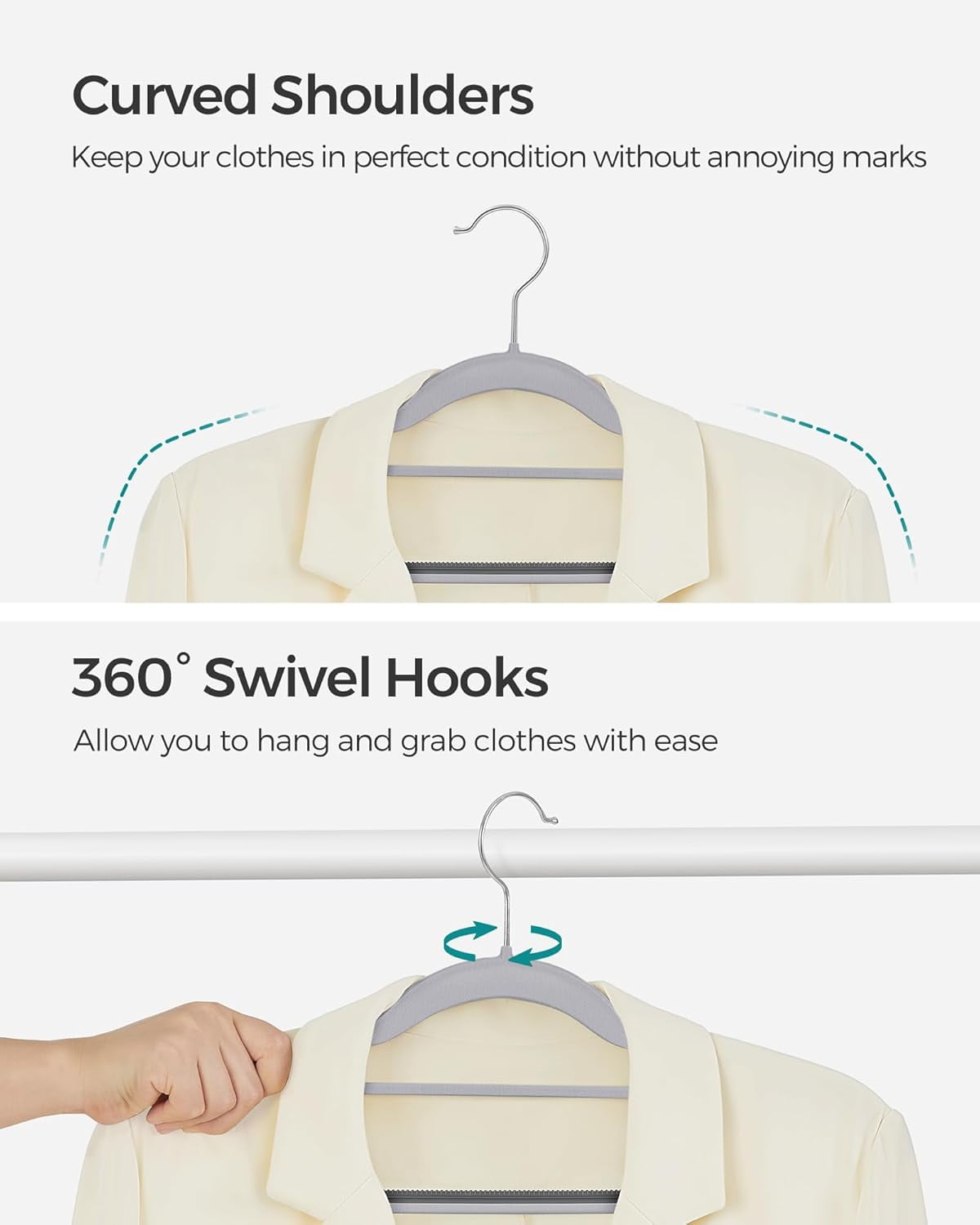 cozymood 50 Pack Coat Hangers Heavy, Duty Plastic Hangers with 360° Swivel Hook Non-Slip Design Space-Saving (Dark Gray)