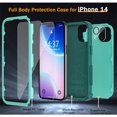 thumbnail image 5 of Xhy iPhone 14 Case with Screen and Lens Protector Military Grade Full Body Protection 3 in 1 Shock and Drop Resistant Rugged TPU Durable Detachable for iPhone 14 6.1 inch 2022 Phone - Teal/Dark Green, 5 of 6