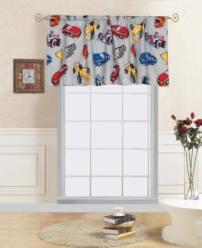 1PC RACE CAR Kids Straight Rod Pocket Window Curtain Valance 55"in