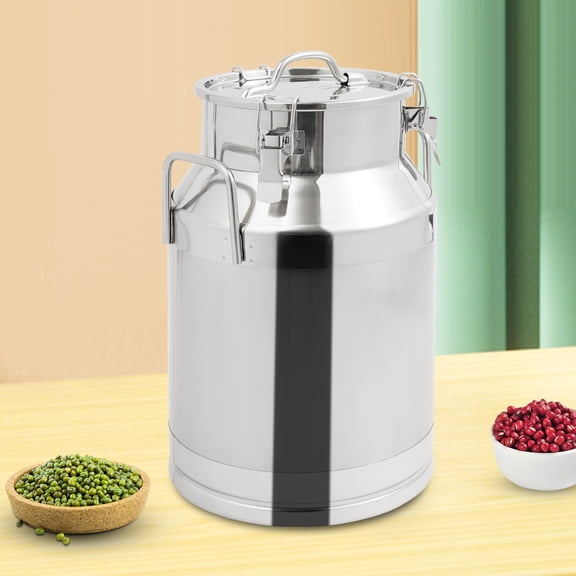 304 Stainless Steel Sealed Storage Pail 7.4Gal Large Mouth Bucket with Lid & Hanging Ring for Milk/Oil
