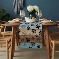 thumbnail image 2 of Cute Dog Claws Table Runner - 36 Inch Long, Kitchen Dining Table Runner Dresser Scarves, Farmhouse Blue Wooden Puppy Pawprints Farmhouse Decor for Coffee Tables Wedding Party Banquet, 2 of 8