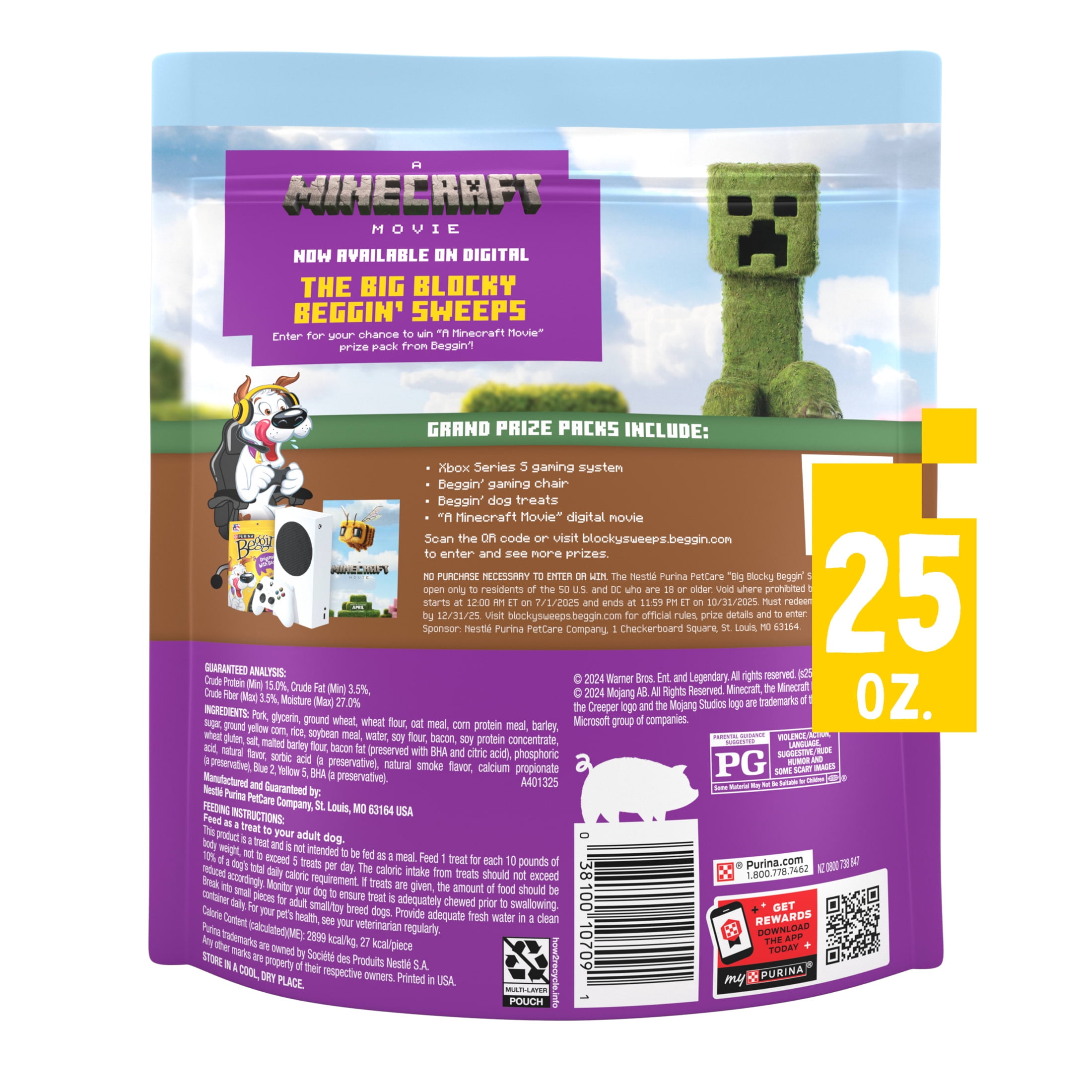 Purina Beggin’ Blocks With Bacon Dog Treats, A Minecraft Movie Treats for Dogs, 25 oz Pouch