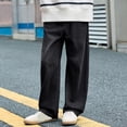 thumbnail image 6 of Boys Wide Leg Jeans, Solid Color Loose Straight Leg Full Length, Casual Fashion Denim Pants For Kids Black 5-6 Years, 6 of 7