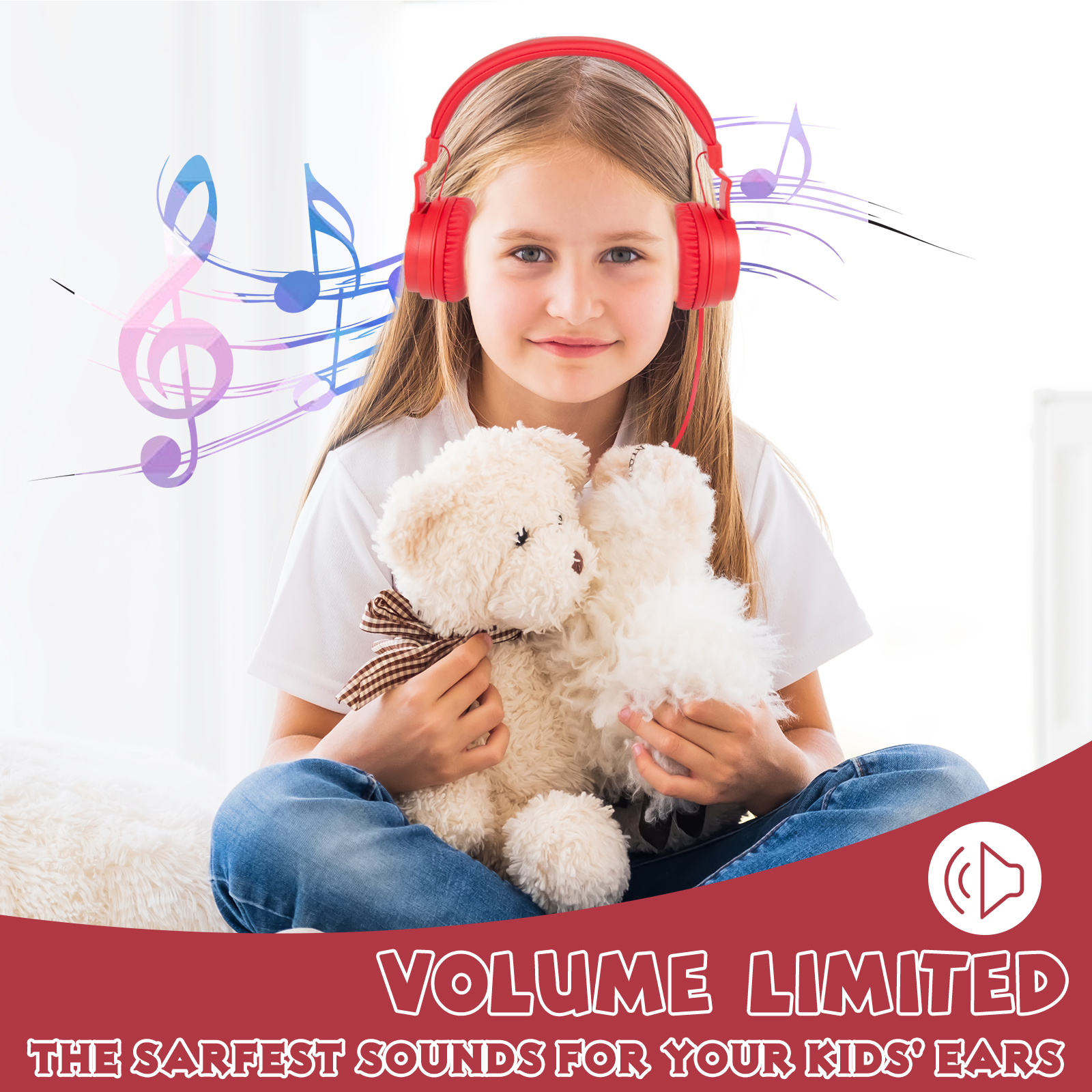 ONTA Kids Headphones, Foldable Over-Ear, Red photo 3