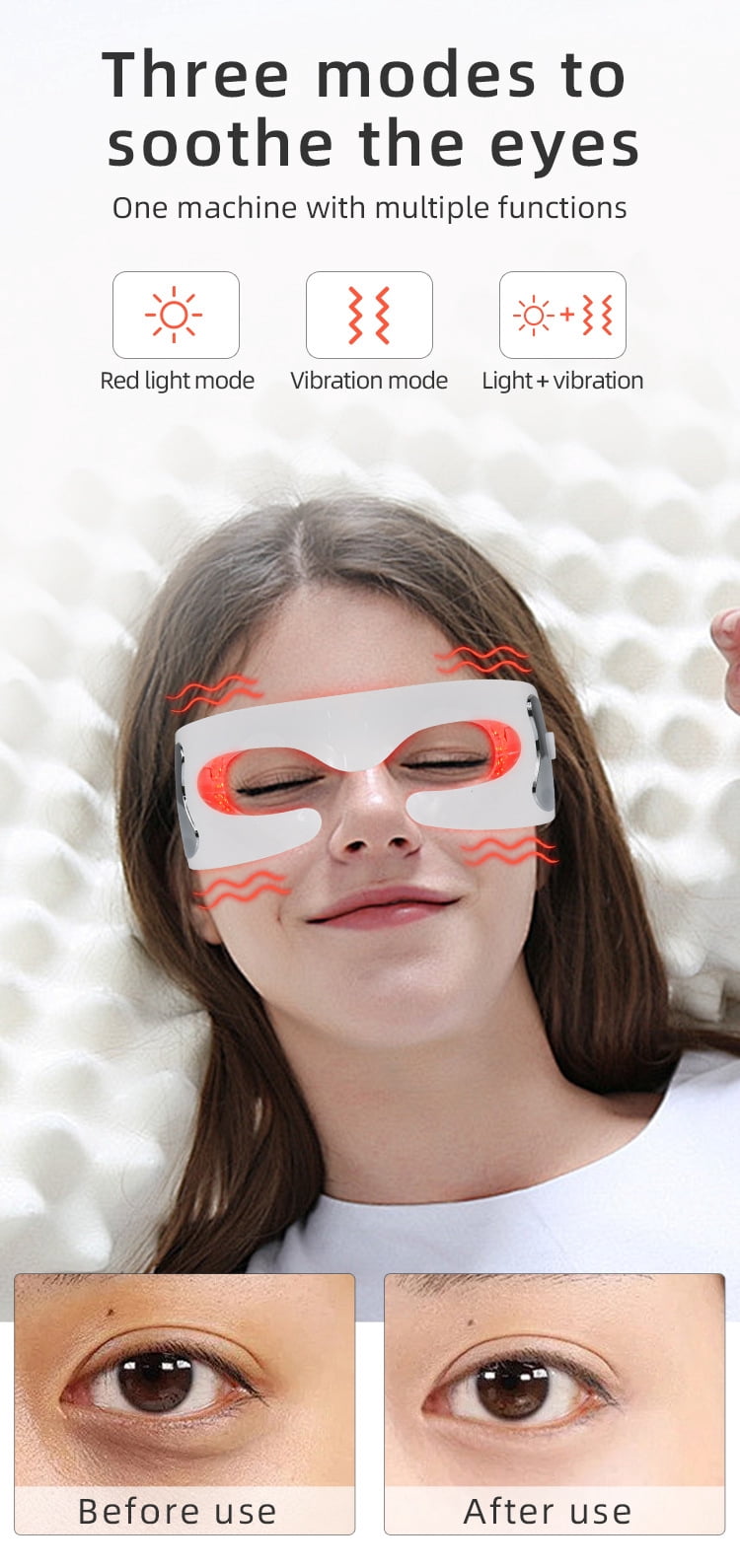 Eye Massager, 3 Modes Red Light Therapy Eye Device with Multi-Frequency Vibration for Anti-Aging, Skin Rejuvenation, Dark Circles and Wrinkles