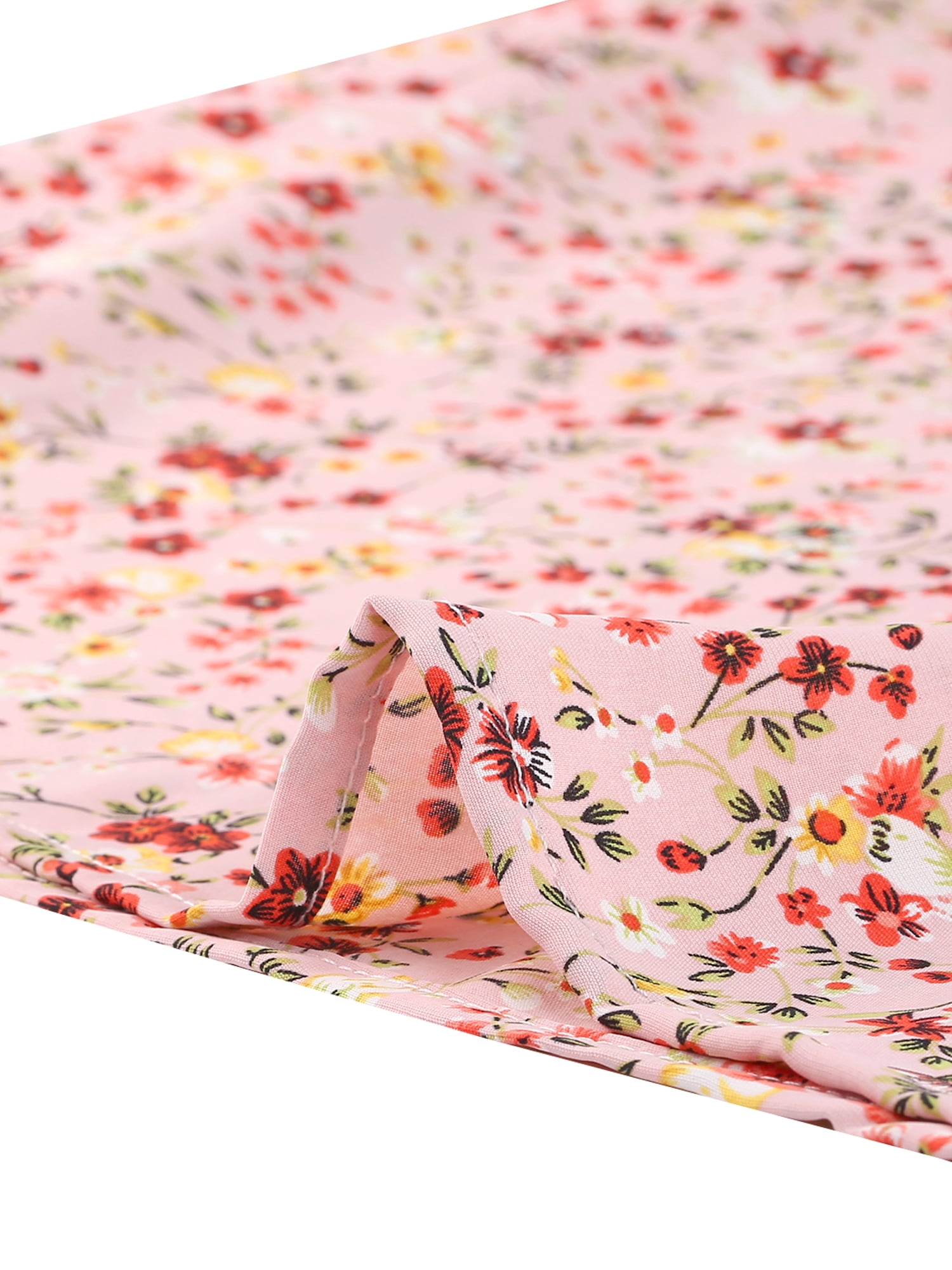 DARING DIVA Women's Floral Ruffled Neck Short Sleeves Top Blouse M Light Pink