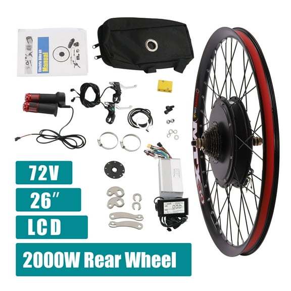 9 Speeds 2000W Electric Rear Wheel Motor Electric Bicycle Conversion Kit Mutifunction Display for 26-inch Bikes