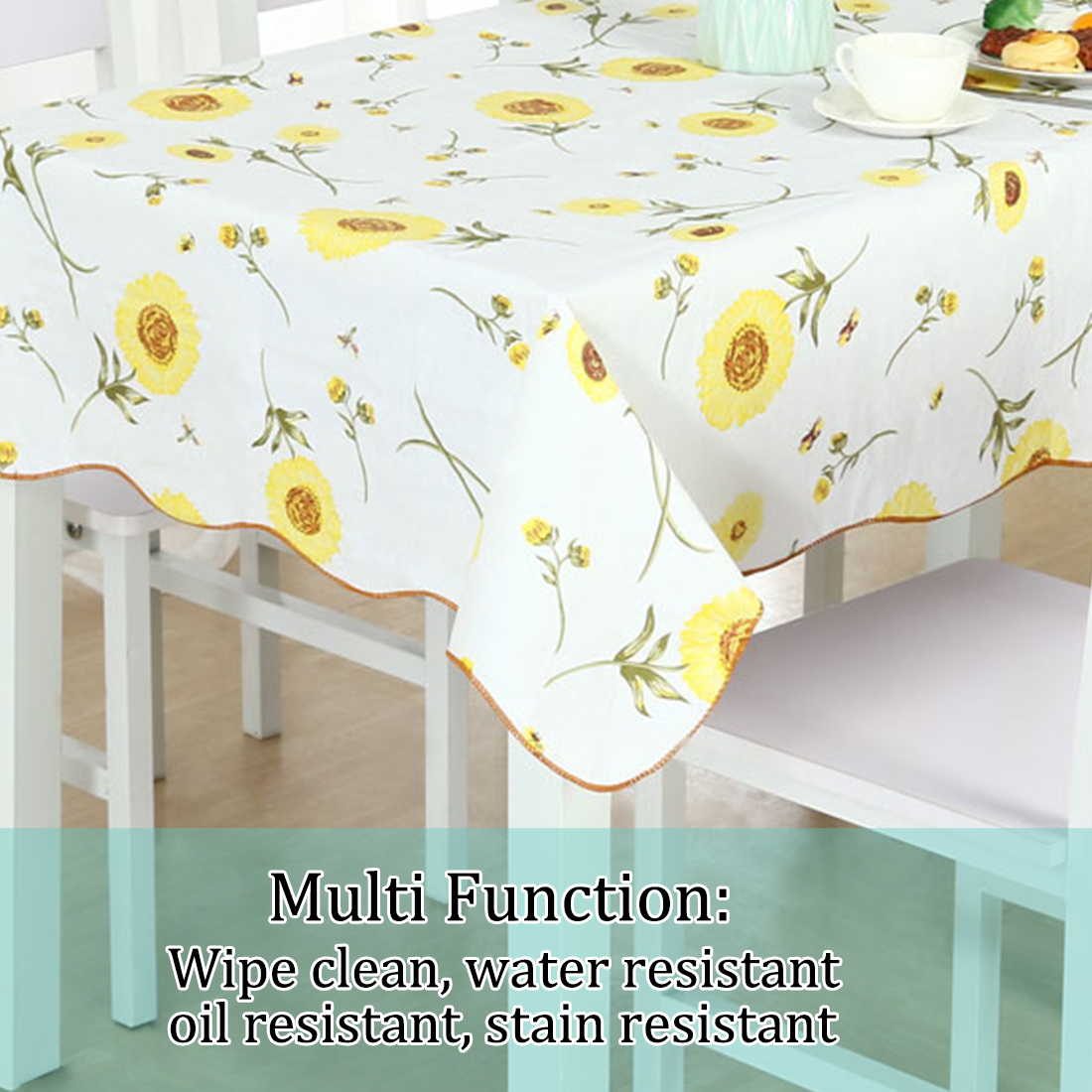 Unique Bargains Vinyl Rectangle Table Cover Yellow Flower Tablecloth 54" x 71"
