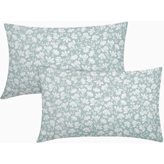 Seafoam Blue Vintage Floral Block Print Lumbar Pillow Covers 12X20 Inch Vintage Daisy Flowers Decorative Pillow Cases Set of 2 Farmhouse Home Decor Rustic Throw Pillows for Sofa Couch Outdoor