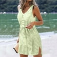 thumbnail image 2 of Tqyyweavej Women Crochet Bathing Suit Cover ups Waist Drawstring Sleeveless Swimsuit Coverup Solid Color V Neck Swim Cover Up for Women, 2 of 6