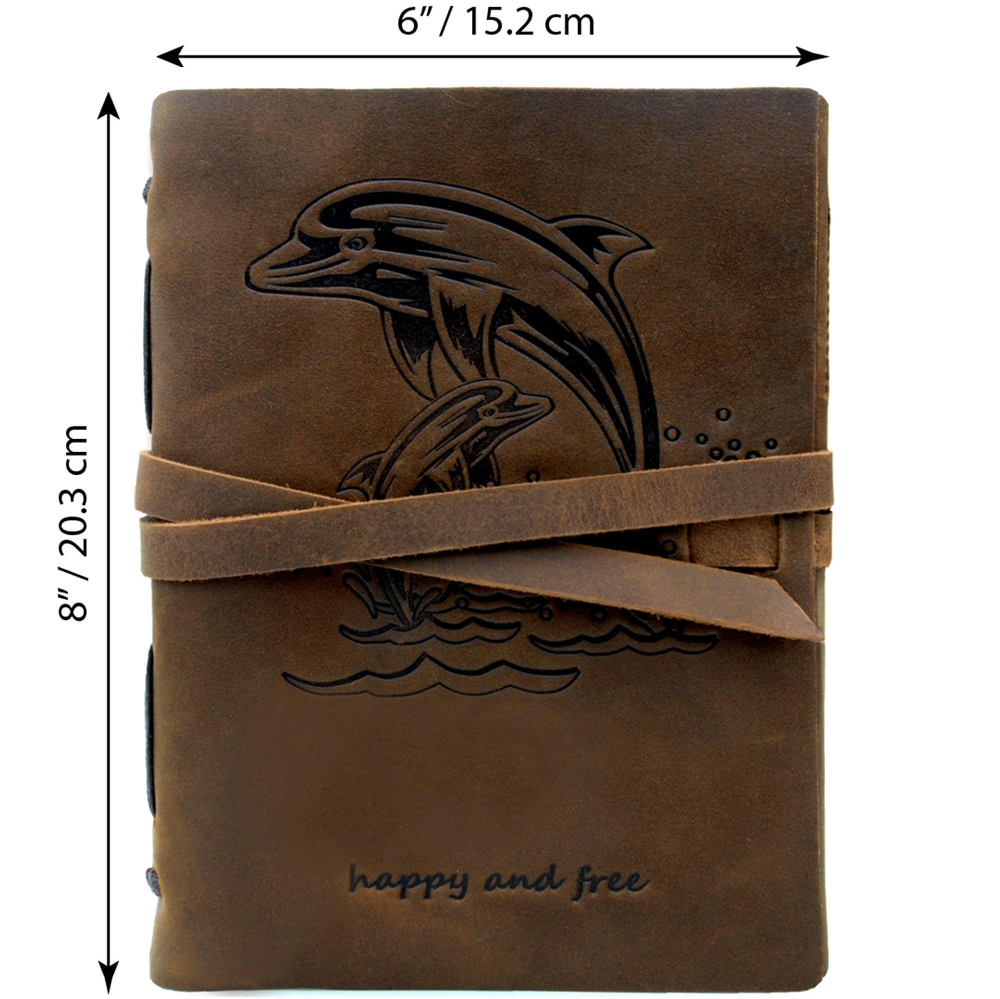 Leather Bound Journal for Men and Women, Handmade Gift Set with Dolphin Embossed Journal and Stylish Pen, Vintage and Classic, Notebook, Sketchbook, Planner and Diary (300 Pages) (8x6")