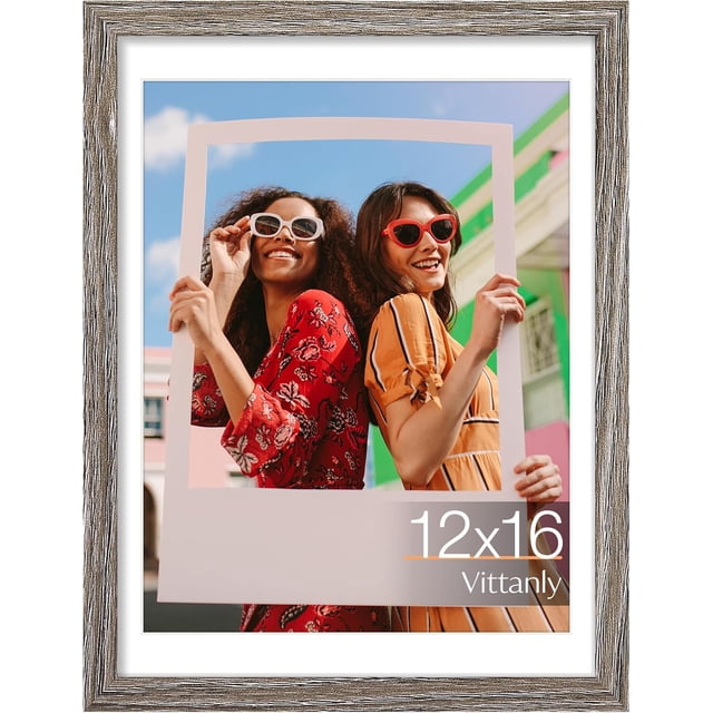 Vittanly 12x16 Picture Frame, Display Pictures 11x14 with Mat or 12x16 without Mat, Premium Material with Shatter Resistant Plexiglass, Poster Frame for Wall Display, Rustic Grey, 1 Pack