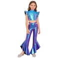 thumbnail image 2 of Aislor Girls Metallic Dance Outfits Latin Jazz Performance Tank Top With Flared Pants Set Disco Party Blue 14, 2 of 7