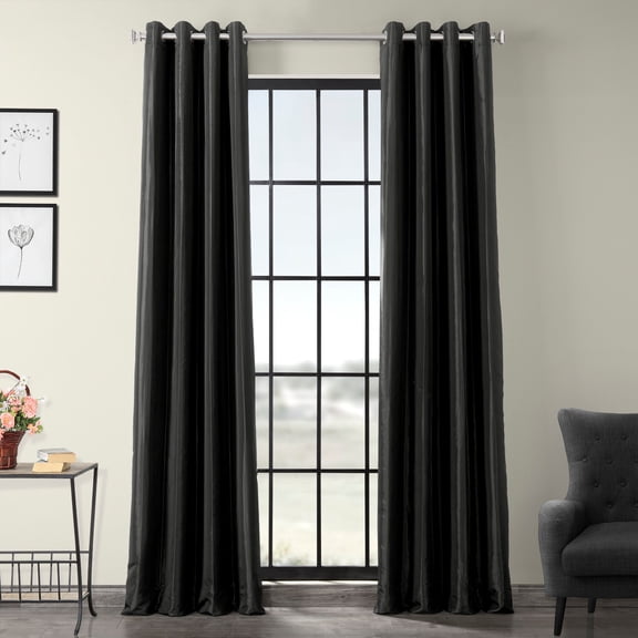 Black Grommet Blackout Faux Silk Taffeta Curtain (1 Panel), Black, 50W X 108L