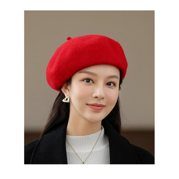 Boina roja para mujer. 2 piezas Gorra ligera clásica francesa, informal y elegante para mujeres en la ciudad M (56-58 cm)