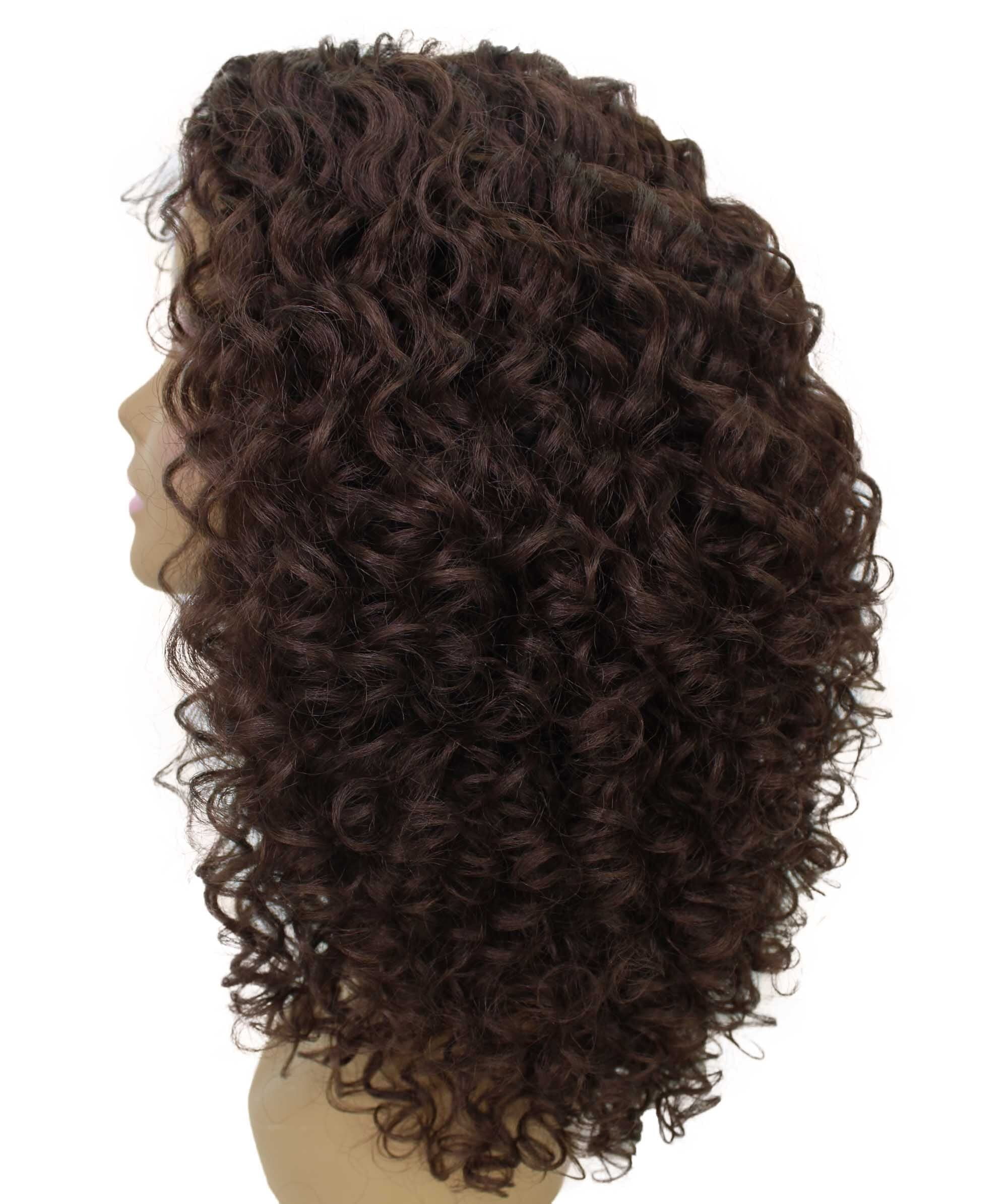 LUXLUXE Precious Curly Curly 17 in Long Lace Front Wig, Heat Resistant Fibers ,Medium Brown