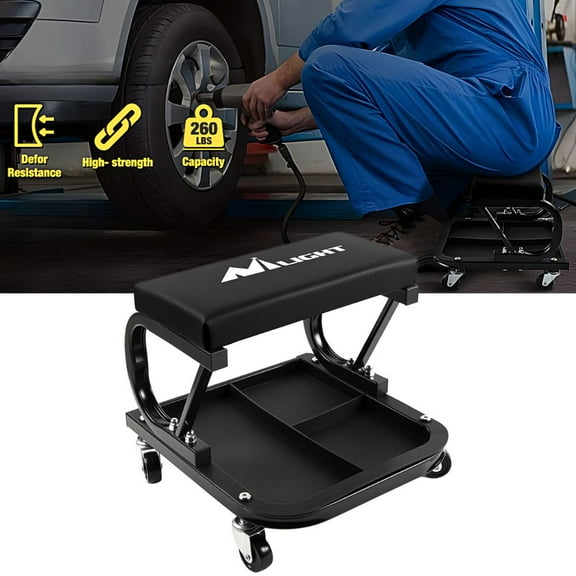 Nilight Rolling Creeper Garage/Shop Seat, 250 LBS Capacity Padded Mechanic Stool with Tool Tray Storage, Auto Repair, Black