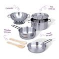 thumbnail image 6 of Melissa & Doug Stainless Steel Pots and Pans Pretend Play Kitchen Set for Kids with Wooden Utensils (8 Pcs), 6 of 12