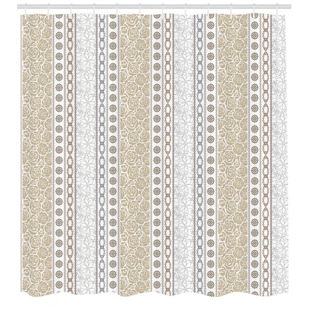 Rose Shower Curtain Vintage Vertical Borders With Abstract Blossoms And Classical Victorian Motifs Fabric Bathroom Set With Hooks 69w X 75l Inches Long Grey Tan White By Ambesonne Walmart Com Walmart Com
