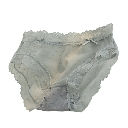 Mairbeon Women Sexy Lace Stitching Bowknot Decor Briefs Low-rise Thin See-through Mesh Seamless Panties Underwear
