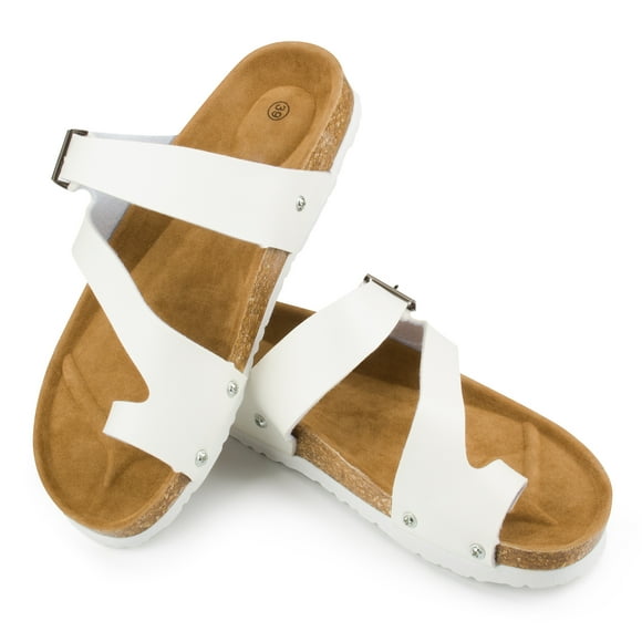 Topcobe Sandals for Women, Flip Flops for Women, Slippers, Womens Summer Shoes, Adjustable Buckle Flat Open Toe Sandals, Wide Strap Thong Sandals, White, US-13