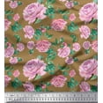 thumbnail image 1 of Soimoi Brown Cotton Poplin Fabric Leaves & Peony Floral Decor Fabric Printed Yard 56 Inch Wide, 1 of 3
