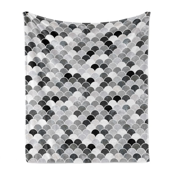 Fish Soft Flannel Fleece Throw Blanket, Squama Design with Aquatic Inspirations Animal Skin Scales Pattern Monochrome, Cozy Plush for Indoor and Outdoor Use, 70" x 90", Black Grey White, by Ambesonne