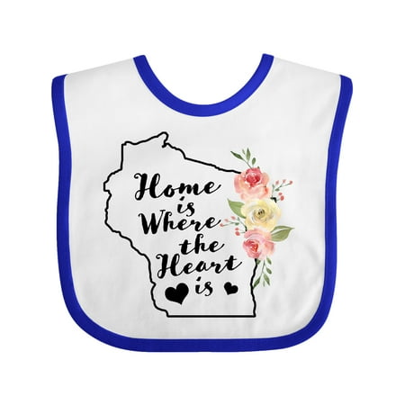 Inktastic Wisconsin Home is Where The Heart is with Watercolor Floral Infant Bib Female