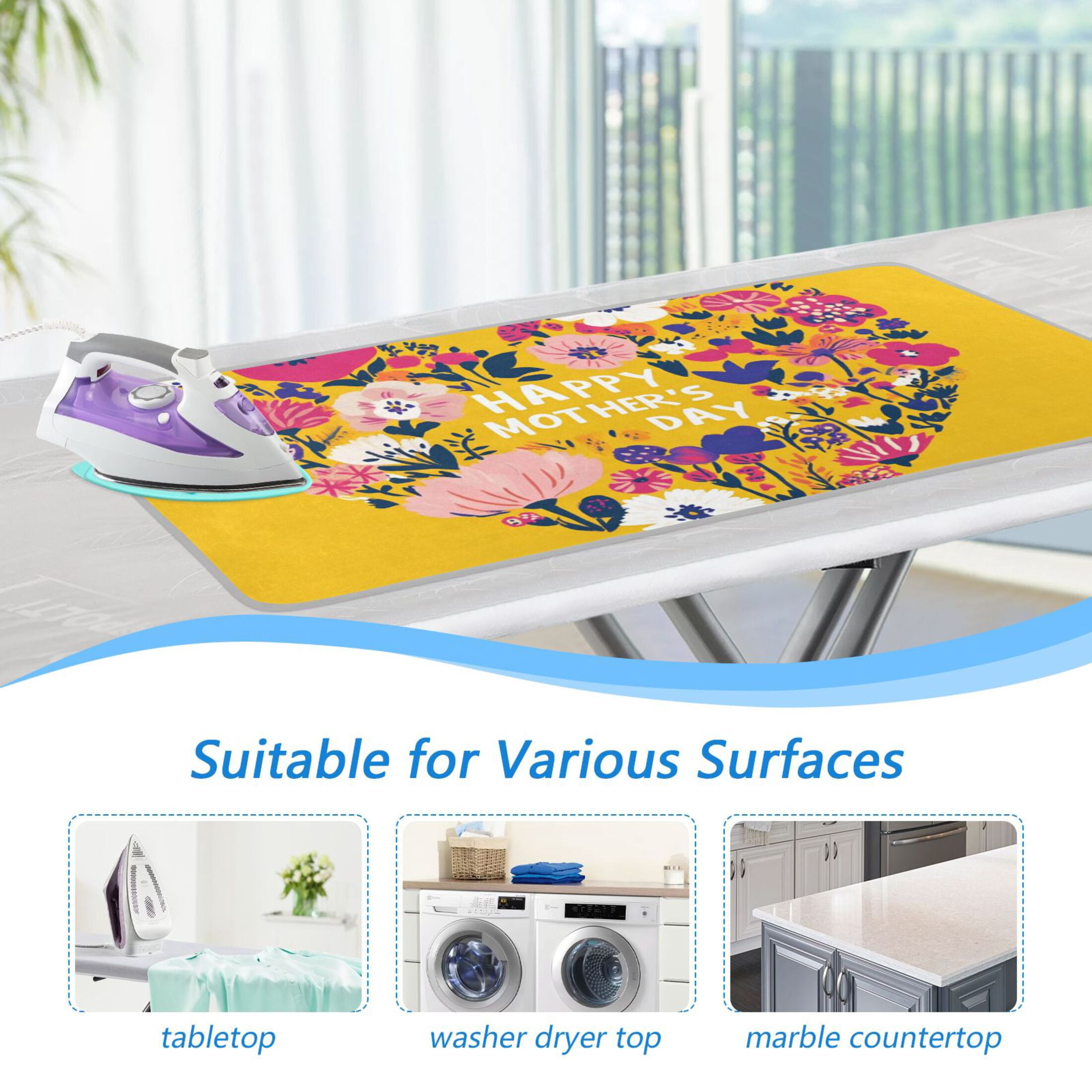 Heart Shaped Flowers Mothers Day Ironing Mat Blanket Portable Travel Ironing Pad Heat Resistant Pad 47.2" x 27.6”