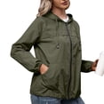 thumbnail image 1 of Chaqueta con capucha para mujer, impermeable, manga larga, dobladillo elástico, bolsillos con cremal Meterk Verde/Extragrande, 1 of 7