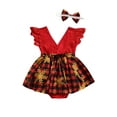 thumbnail image 3 of Qiylii Baby Girl Christmas Romper Santa House Plaid Snowflake V Neck Bodysuit, 3 of 6