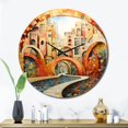 thumbnail image 2 of Designart "Orange Bridge Dynamic Archways Painting I" Pointillism Oversized Wall Clock, 2 of 5