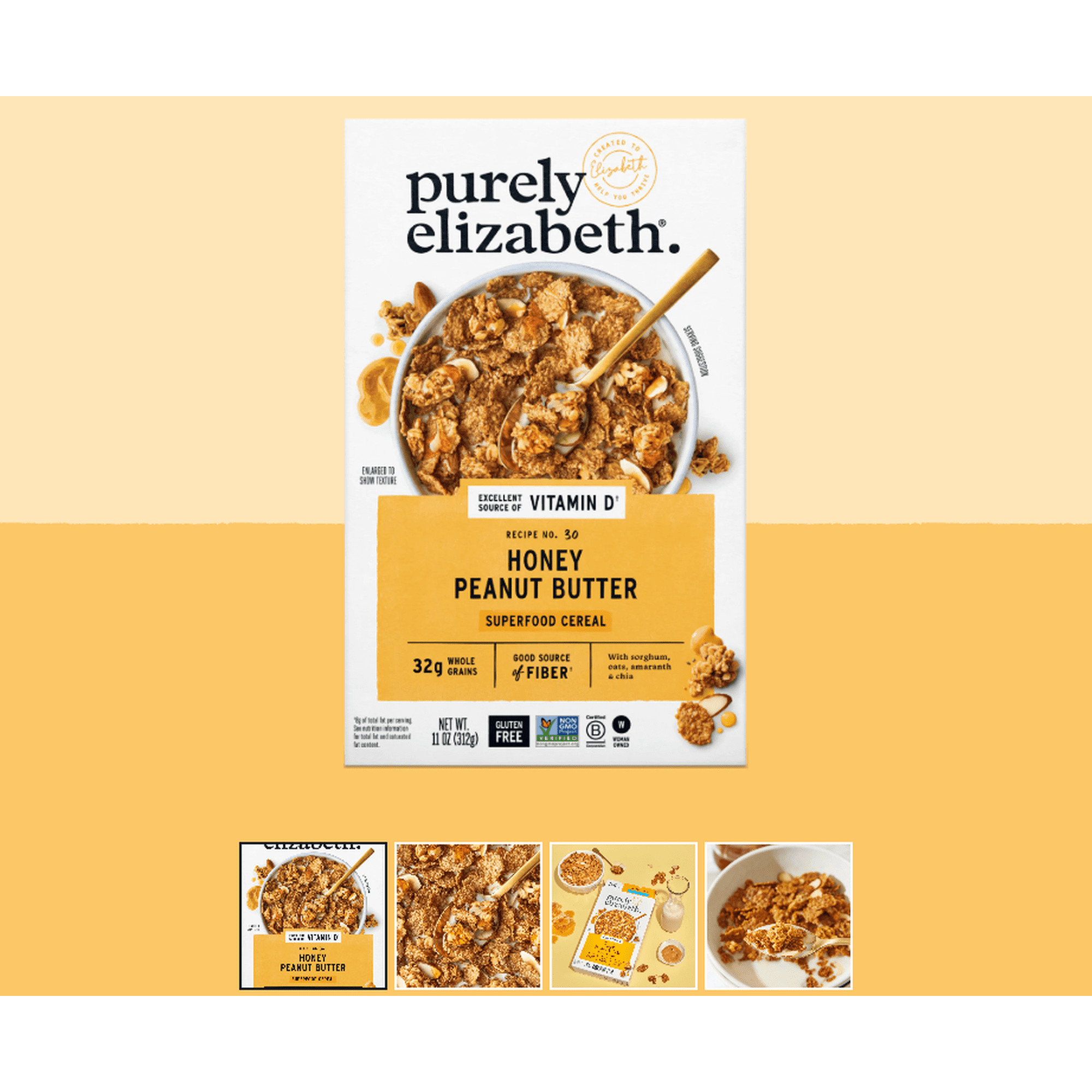 Purely Elizabeth Honey Peanut Butter Superfood Cereal with Vitamin D, 11 oz Box